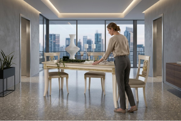 Klassieke eettafel massief hout eetkamer set + 4x stoel set stoelen Barok
