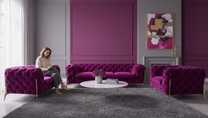 Ontwerper Chesterfield bankstel bank bankstel set in fluweel 3+2+1 zitsbank