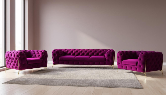 Ontwerper Chesterfield bankstel bank bankstel set in fluweel 3+2+1 zitsbank