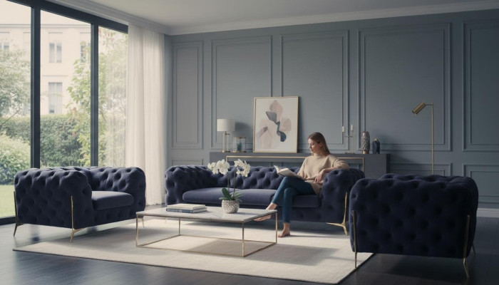Chesterfield bank gestoffeerde zitgroep 3+1+1 zits fluwelen designbanken nieuw