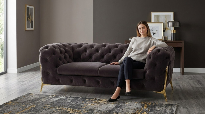 Chesterfield fluwelen designerbank 2-zits bank textiel fluweel set met gouden poten