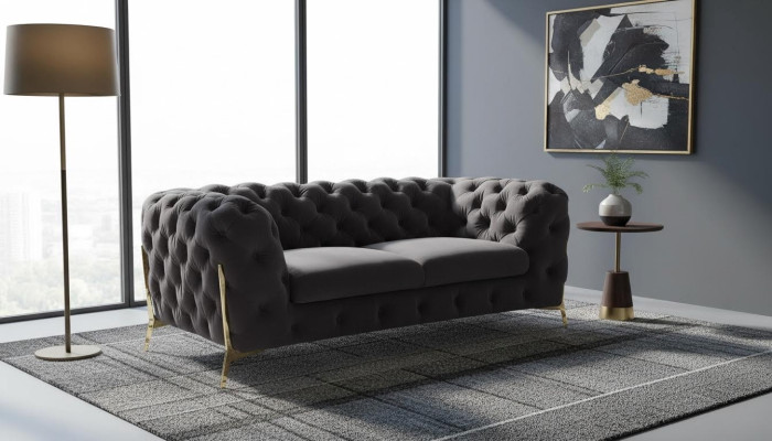 Chesterfield fluwelen designerbank 2-zits bank textiel fluweel set met gouden poten