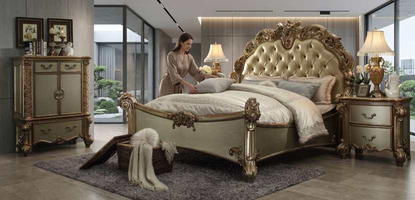 Bed 2x Nightstand 3 pcs. Bedroom set Designer luxury group suite
