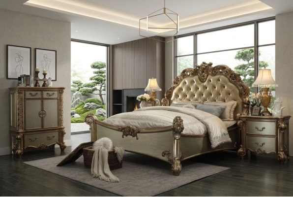 Bed 2x Nightstand 3 pcs. Bedroom set Designer luxury group suite