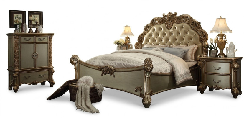 Bed 2x Nightstand 3 pcs. Bedroom set Designer luxury group suite
