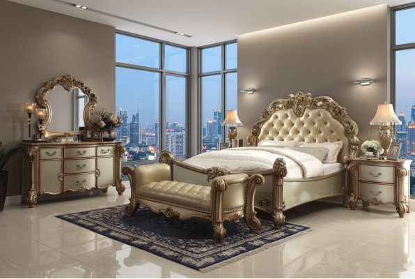 Klassiek bed in barok Chesterfield rococo stijl dubbel lederen hotel antiek.
