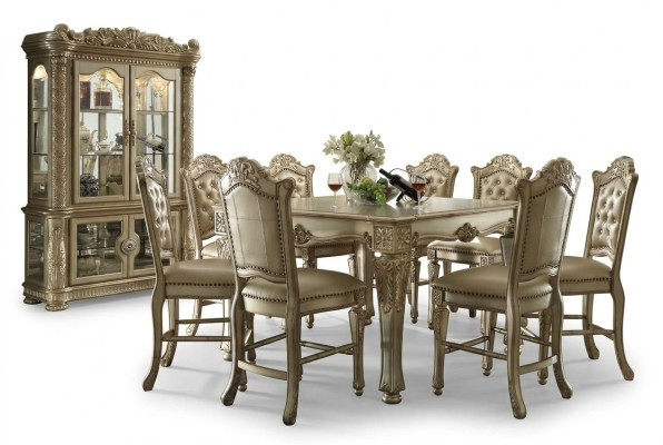 Klassieke Gouden Eetkamerset Rechthoekige eettafel 8x Chesterfield stoelen Vitrine 10-delig