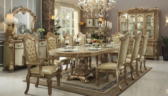 Eetkamer set meubilair vitrine tafel 8x stoel dressoir spiegel barok