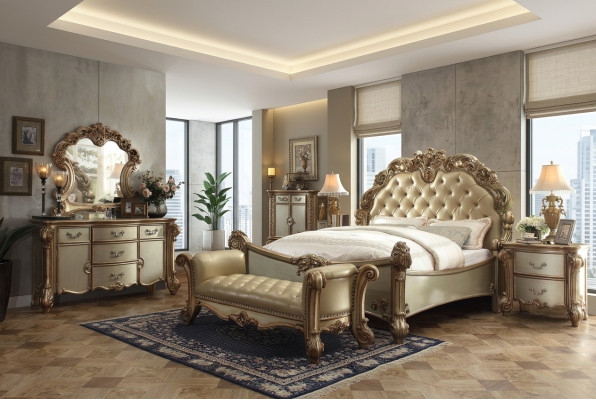 Bed 2x Nightstand 3-piece. Classic bedroom set luxury Baroque Rococo.  Bed 2x Nachtkastje 3-delig. Klassieke slaapkamerset luxe Barok Rococo.