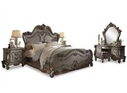 Chesterfield Barok Bed Tweepersoonsbed 2x Nachtkastjes Houten Design Bedden