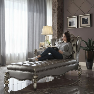 Chaiselongues Chesterfield Ligstoel Chaise Lederen Bank Relax Zilveren Barok