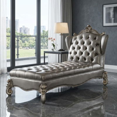 Chaiselongues Chesterfield Ligstoel Chaise Lederen Bank Relax Zilveren Barok