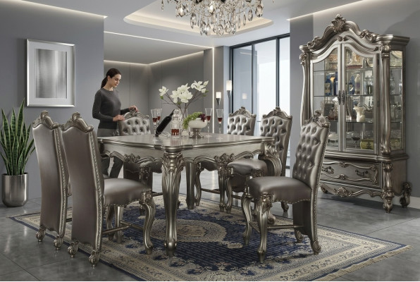 Eetkamer meubels Grijze barokstijl Inrichting Eettafel Vitrine met 6 stoelen