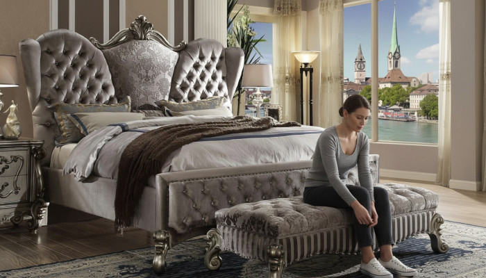 Bed Luxe tweepersoonsbed Slaapkamerdecoratie Barok Houten Lederen bedden