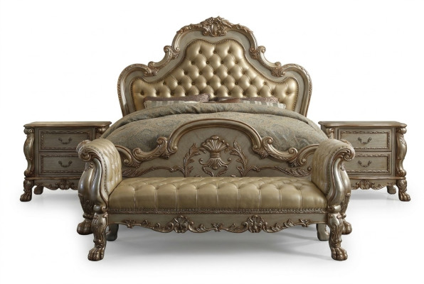 Bed 2x Nightstand 3 pcs. Bedroom Set Luxury Beds Chesterfield Leather