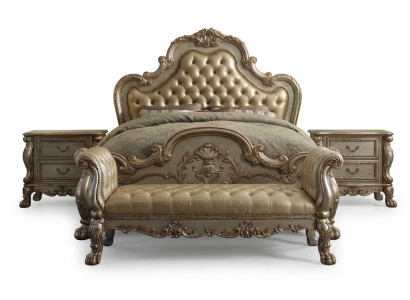 Bed 2x Nightstand 3 pcs. Bedroom Set Luxury Beds Chesterfield Leather
