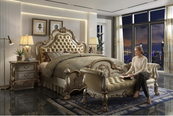 Chesterfield lederen luxe bedden bed 2x nachtkastjes kruk tweepersoonsbed