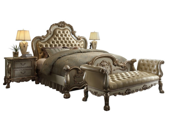 Chesterfield lederen luxe bedden bed 2x nachtkastjes kruk tweepersoonsbed
