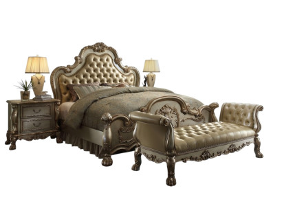 Chesterfield lederen luxe bedden bed 2x nachtkastjes kruk tweepersoonsbed