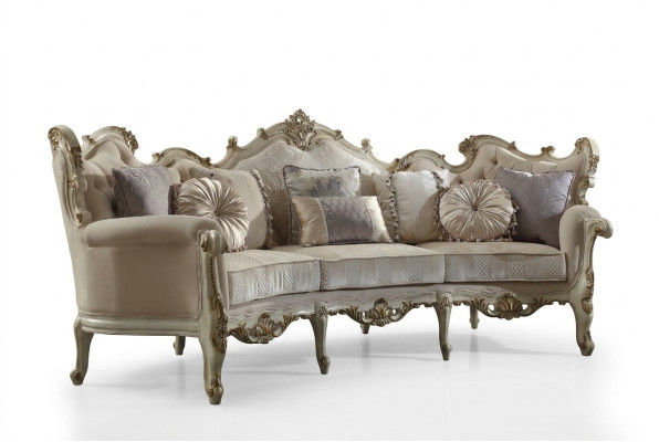 Exclusieve houten gesneden vierzits xxl bank Barok Rococo textielbank.