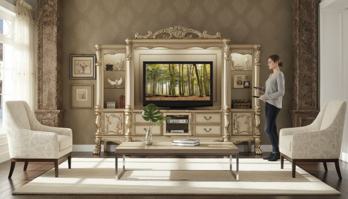 TV wand houten stijl barok plank woonkamer meubels kast nieuw klassiek