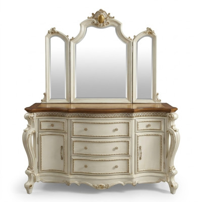 Buffet Dressoir Kommode met Spiegel Handgemaakt Echt Hout Rococo Barok.