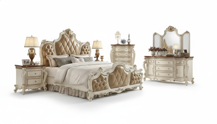 Klassiek bed Tweepersoonsbed Designbed 2x Nachtkastjes Houten bedden Nieuw