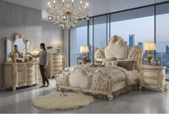 Klassiek bed Barok Chesterfield Rococo hotelstijl dubbel leer antiek