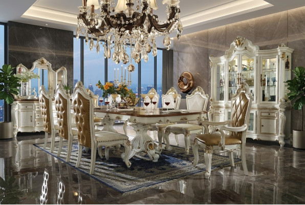 Klassieke Beige Eetkamer Set Luxe Eettafel 8x Chesterfield Stoelen 11-delig Set