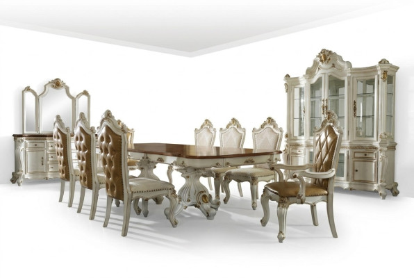 Klassieke Beige Eetkamer Set Luxe Eettafel 8x Chesterfield Stoelen 11-delig Set