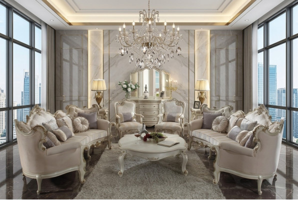 Halfronde vierzits woonkamerbank van textiel met barok en rococo luxueuze sofa.