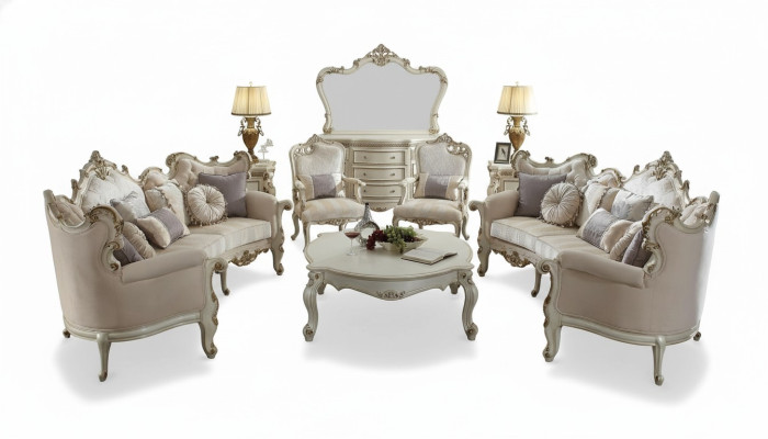 Halfronde vierzits woonkamerbank van textiel met barok en rococo luxueuze sofa.