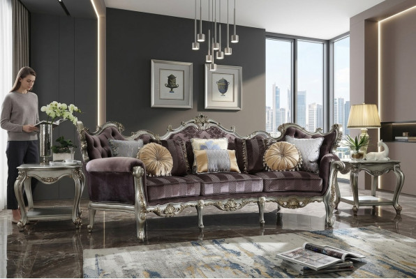 Klassieke vierzits woonkamerbank van textiel in rococo barok luxe sofa.