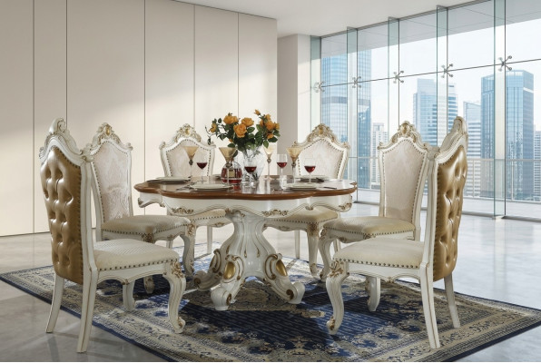 Koninklijke eetkamerset in barok en rococostijl - tafel & 8x Chesterfield-stoelen