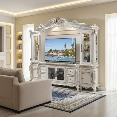 TV wand klassieke woonwand echt handgemaakt houten decoratie vitrine plank