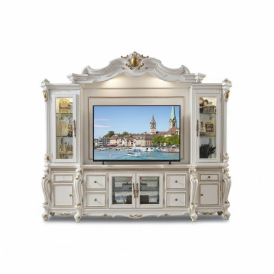 TV wand klassieke woonwand echt handgemaakt houten decoratie vitrine plank