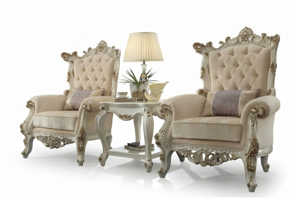 Troonstoel Koninklijke fauteuil 1-zits antieke stijl stoelen Beige hout Barok