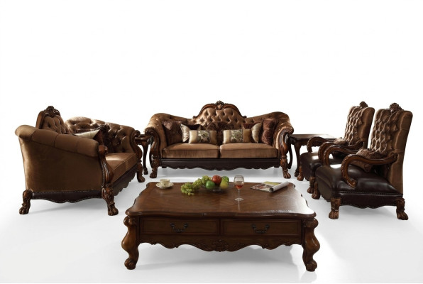 Compleet set bankstel 3 2 1 1 zits + salontafel barok hout