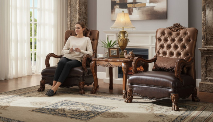 Fauteuil Designer Stoel Bekleding Relex Stof Textiel Leder Lounge Nieuw Chesterfield