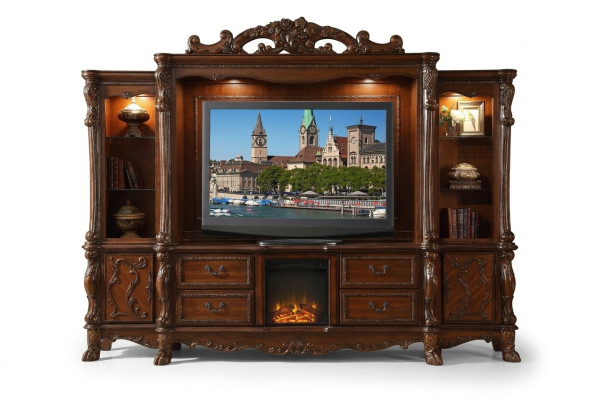 Wandmeubel TV muur Houten stijl Barok plank Klassieke woonkamer meubels