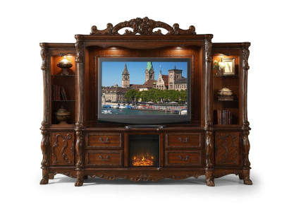 Wandmeubel TV muur Houten stijl Barok plank Klassieke woonkamer meubels