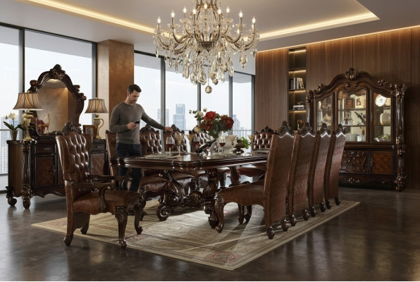 Klassieke barok eetkamerset Luxe eettafel Chesterfield stoelen 14-delige set
