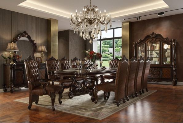 Klassieke barok eetkamerset Luxe eettafel Chesterfield stoelen 14-delige set
