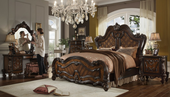 Slaapkamer nachtkastjes set bed 5-delig. Rococo barok antieke stijl houten bed