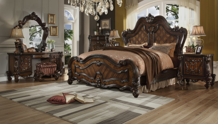 Slaapkamer nachtkastjes set bed 5-delig. Rococo barok antieke stijl houten bed