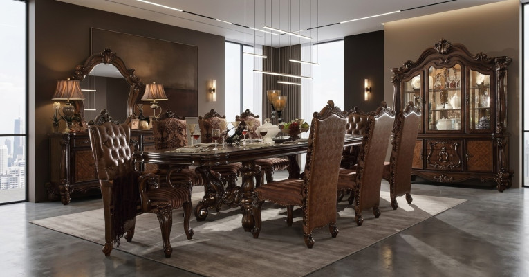 Klassieke eettafel hout eetkamer set 8x stoelen designer set