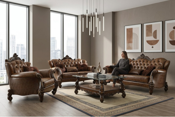 Lederen bank Barokstijl Rococo Lederen bank Bank Bekleding Zitplaats 3-zitsbank Driepersoons
