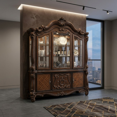 Luxe vitrinekasten kabinet hoekkast hoekvitrine glas nieuw barok.