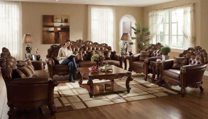 Compleet set bankstel 5-delig. Salontafel Sofa Bankstel Hout Zitlandschap