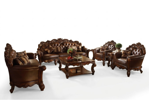 Sofaset met 3+4 zitplaatsen, ontwerp banken, gestoffeerde banken van leer, 2-delig Chesterfield.